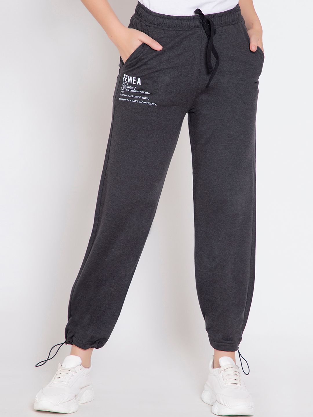 FEMEA Women Black Solid Cotton Joggers Price in India