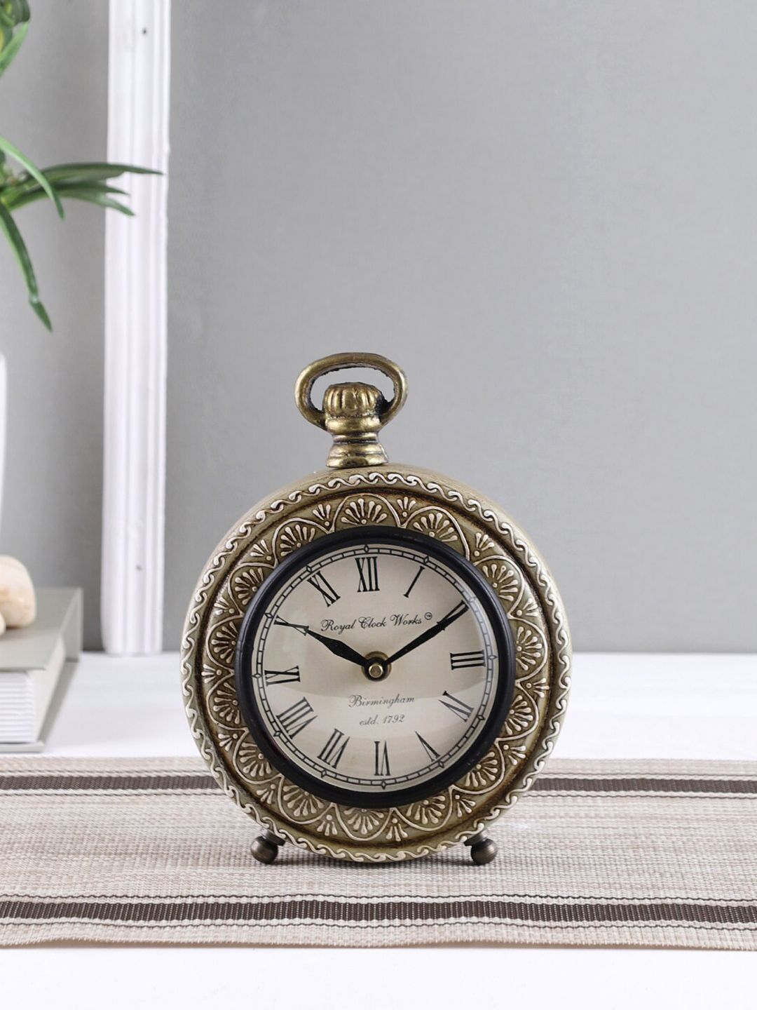 Aapno Rajasthan Grey & Black Textured Traditional Table Clock Price in India