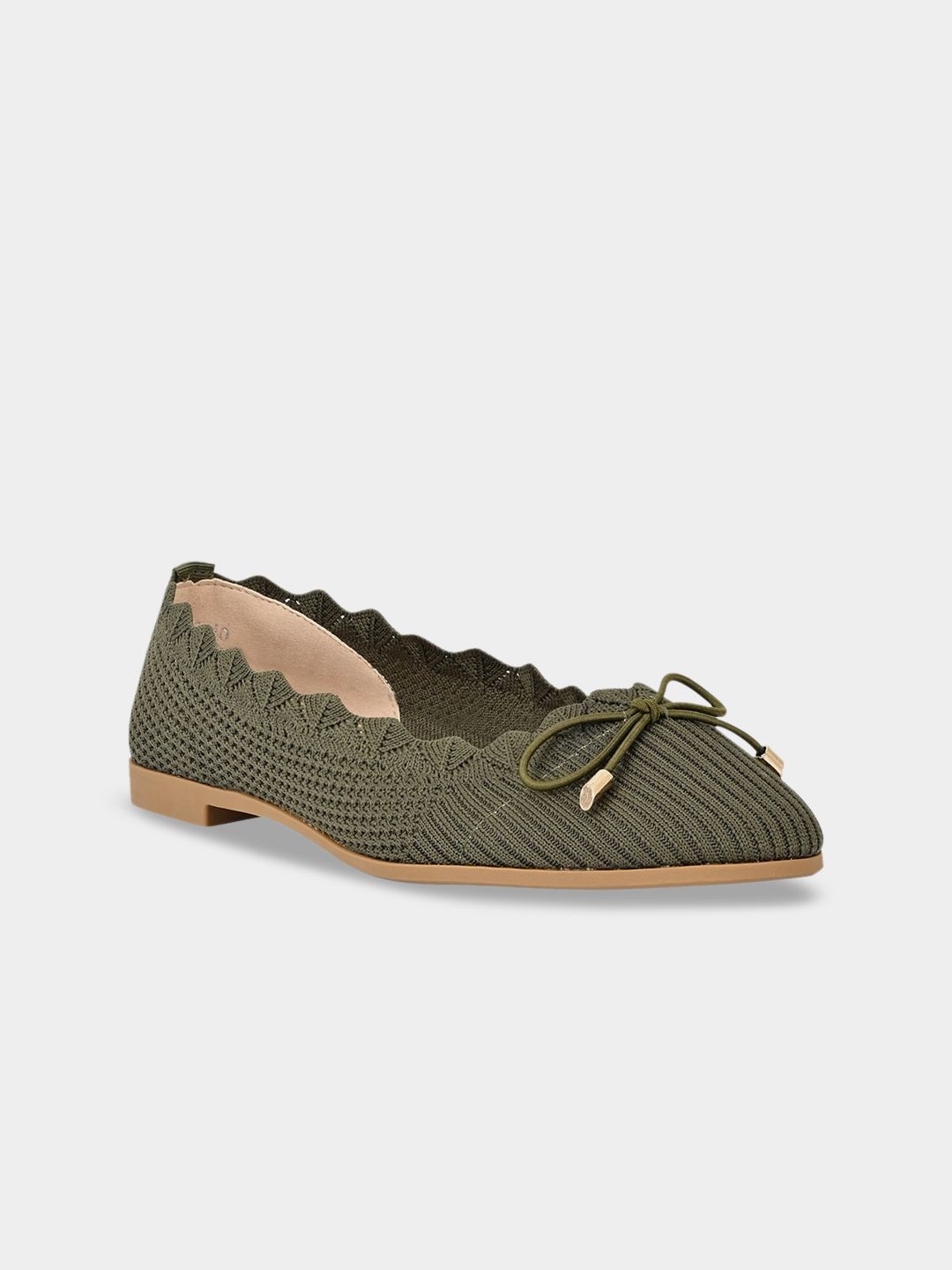 Jove Women Olive Green Ballerinas with Laser Cuts Flats