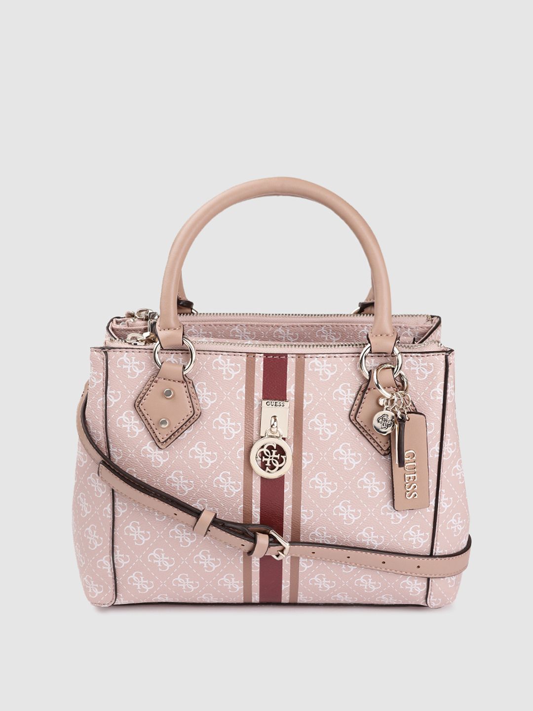 GUESS Pink Brand Logo Print Handheld Bag Price in India