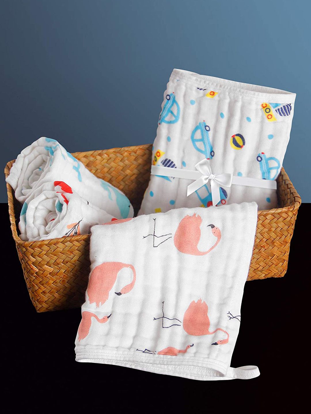 Moms Home Infants Kids Set of 4 Printed 500GSM Organic Cotton Towels