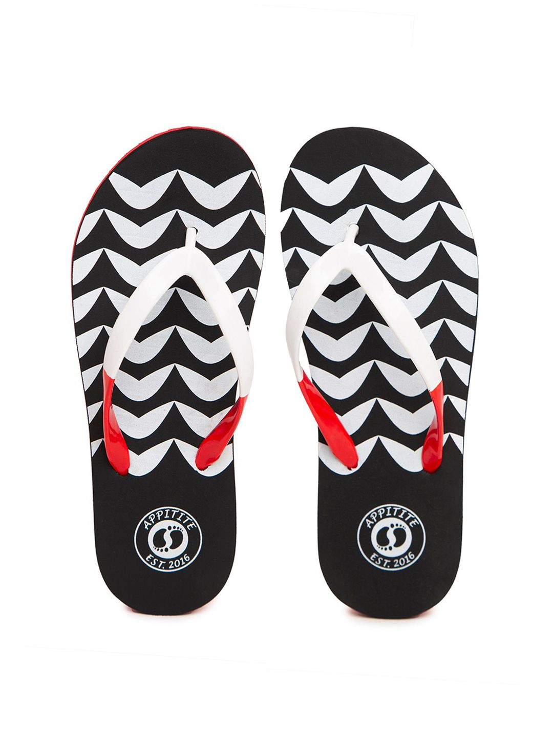 APPITITE Women Black & White Printed Rubber Thong Flip-Flops Price in India