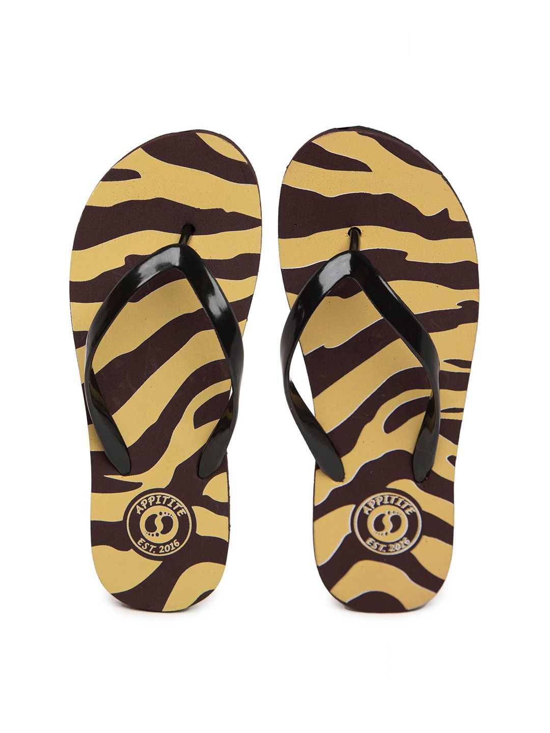 APPITITE Women Brown & Tan Printed Rubber Thong Flip-Flops Price in India