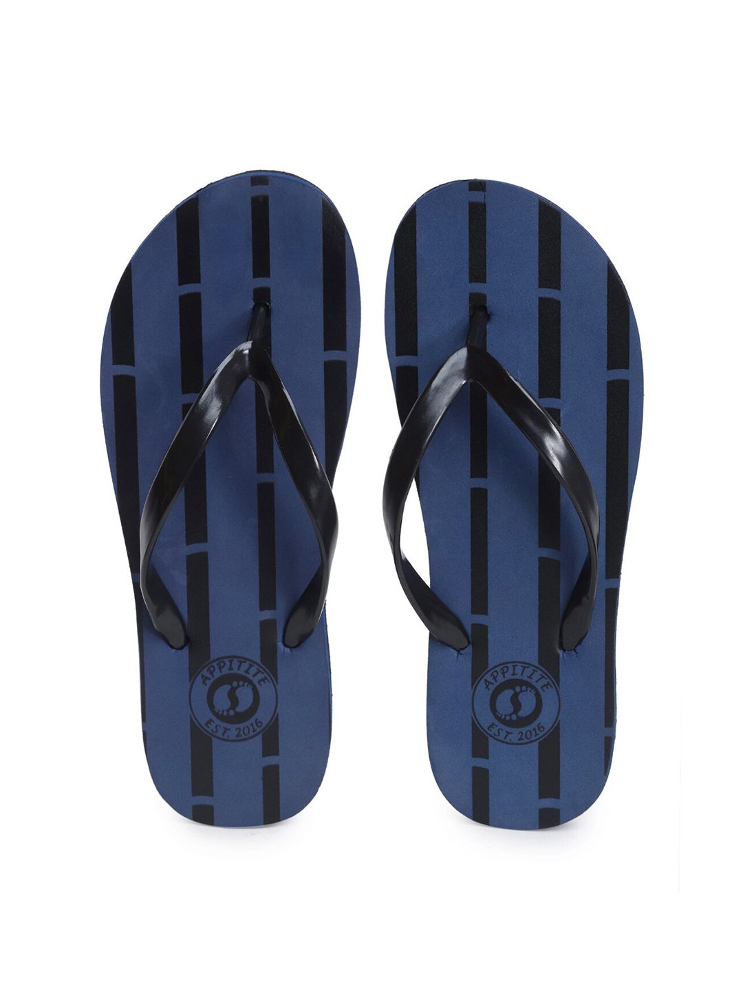 APPITITE Women Blue & Black Printed Rubber Thong Flip-Flops Price in India