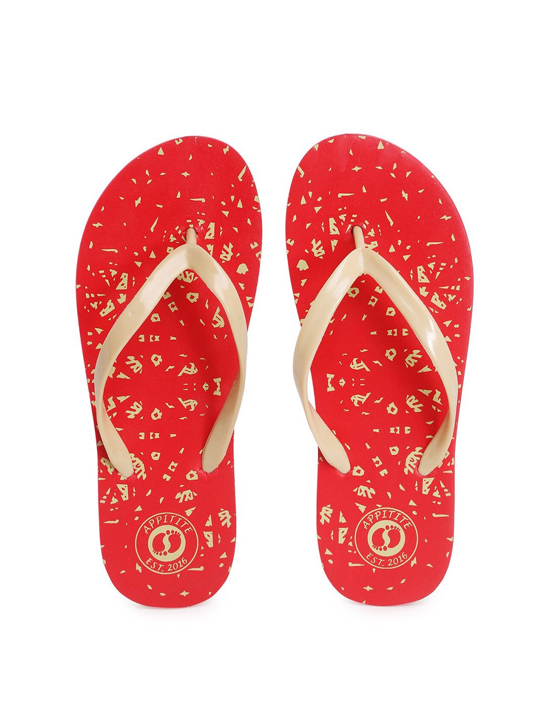 APPITITE Women Red & Beige Printed Rubber Thong Flip-Flops Price in India