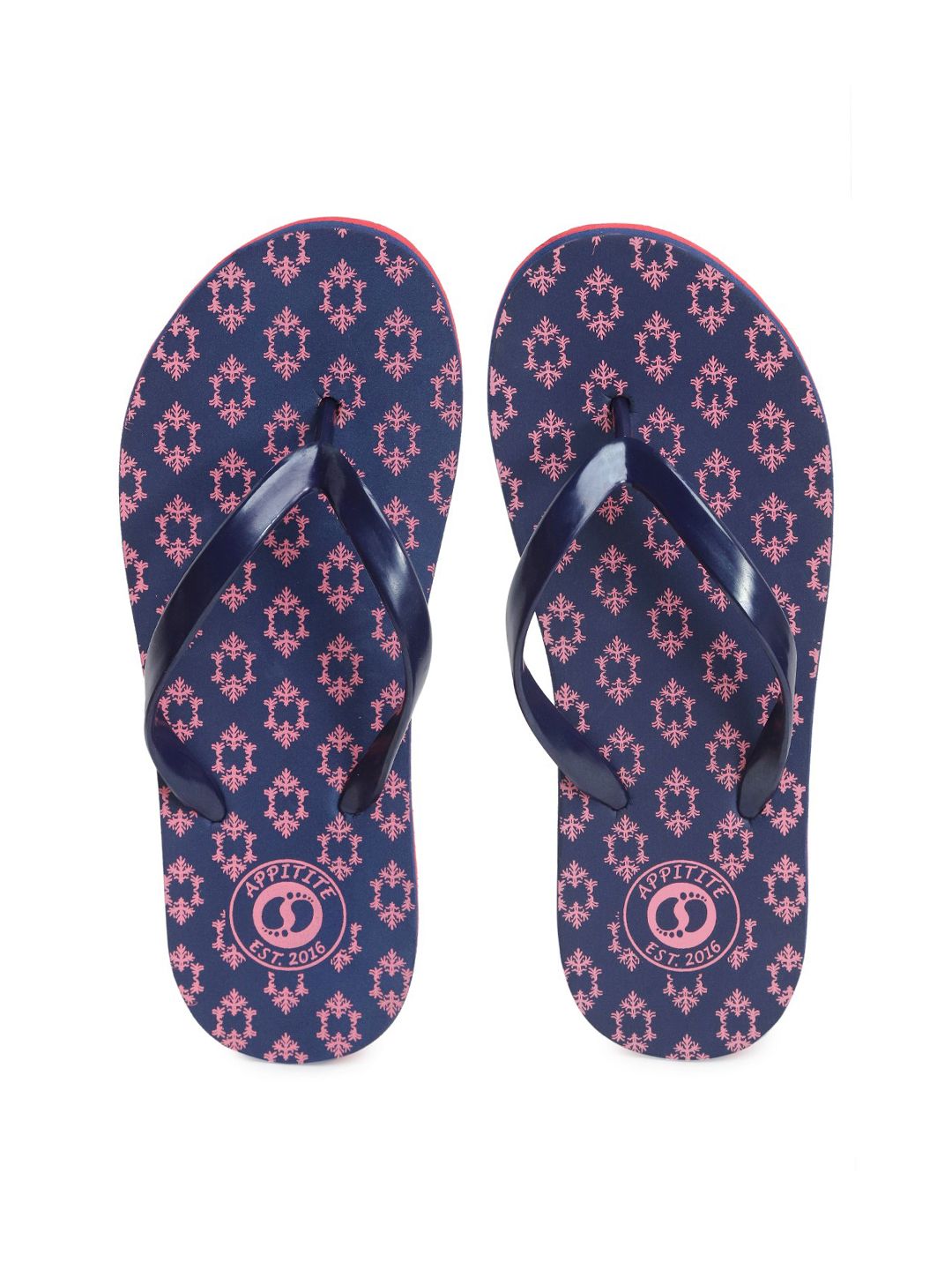 APPITITE Women Blue & Pink Printed Rubber Thong Flip-Flops Price in India