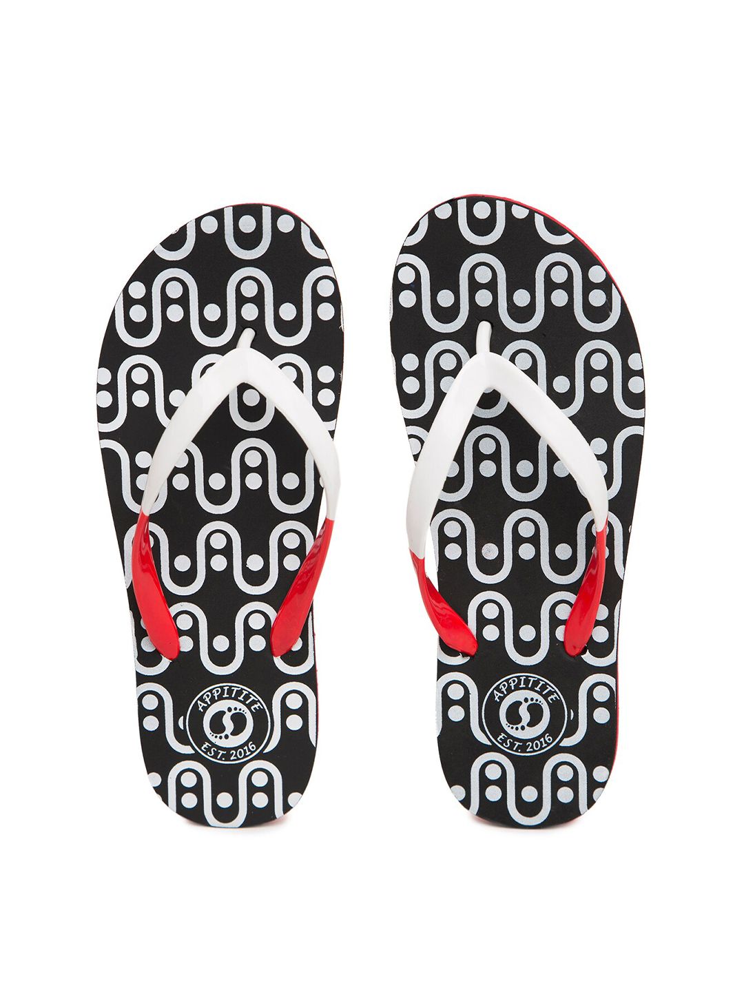 APPITITE Women Black & White Printed Rubber Thong Flip-Flops Price in India