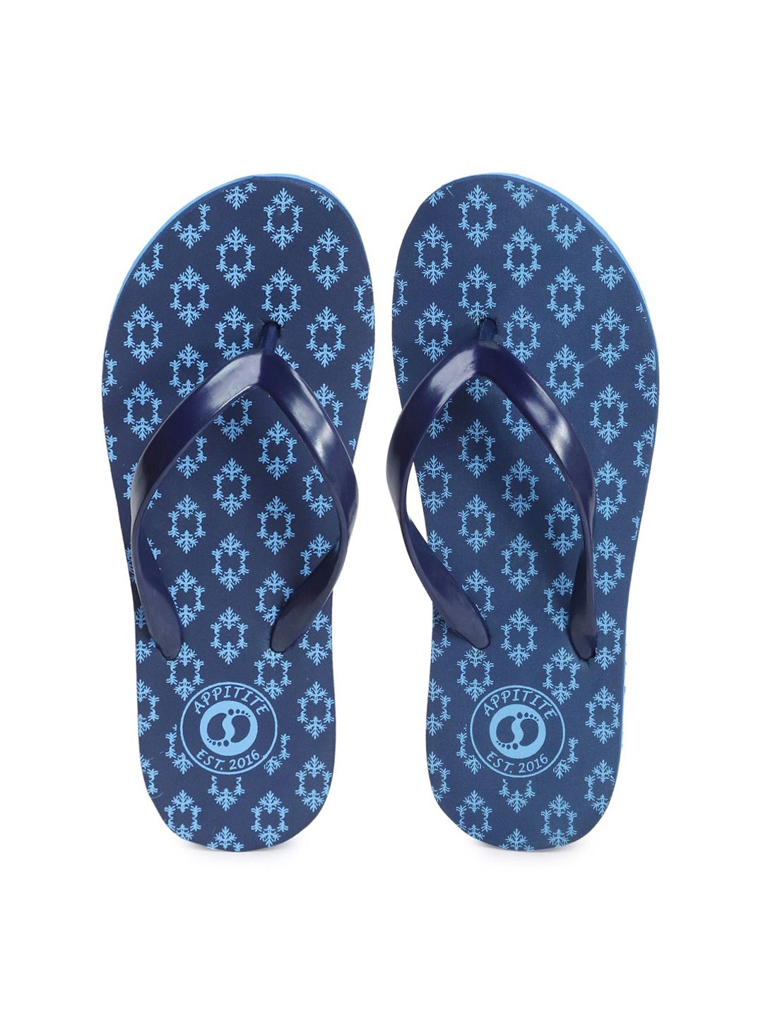 APPITITE Women Blue Printed Rubber Thong Flip-Flops Price in India