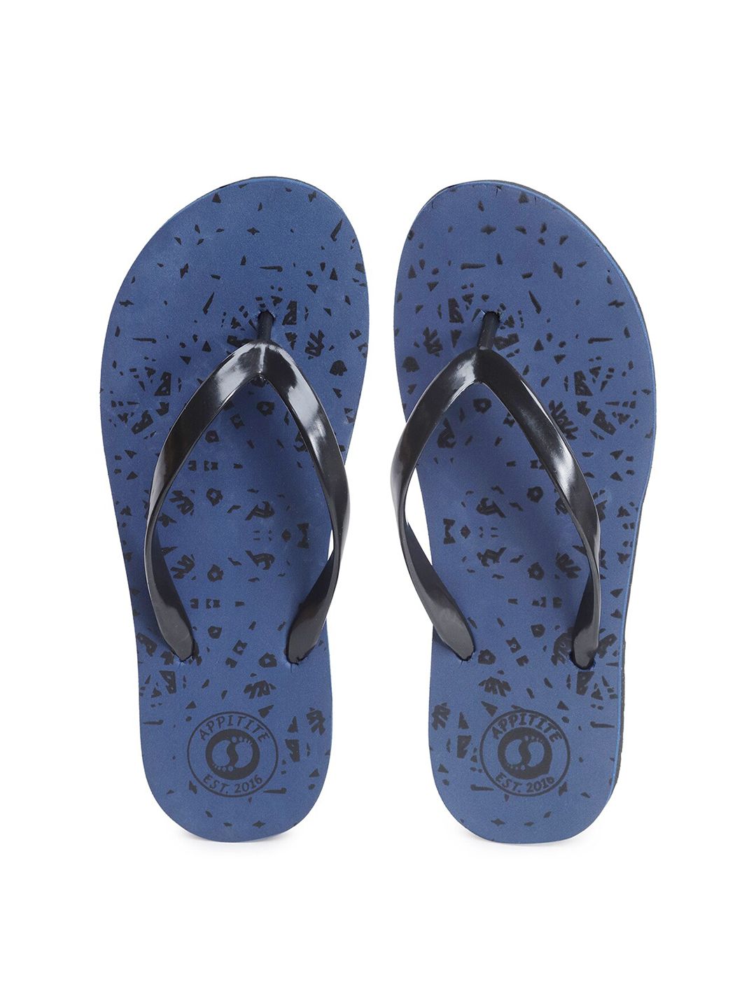 APPITITE Women Blue & Black Printed Rubber Thong Flip-Flops Price in India