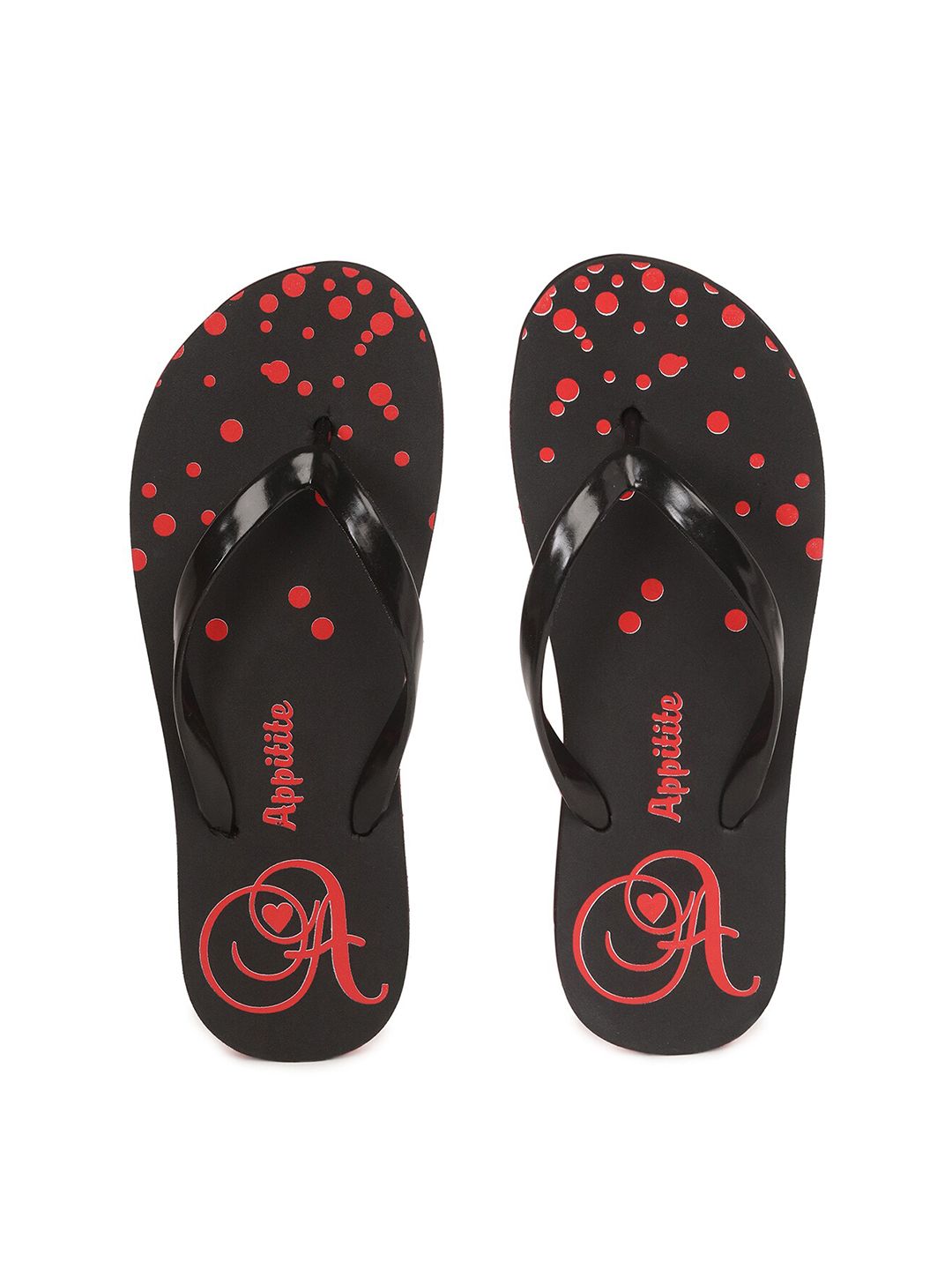 APPITITE Women Black & Red Printed Rubber Slip-On Price in India