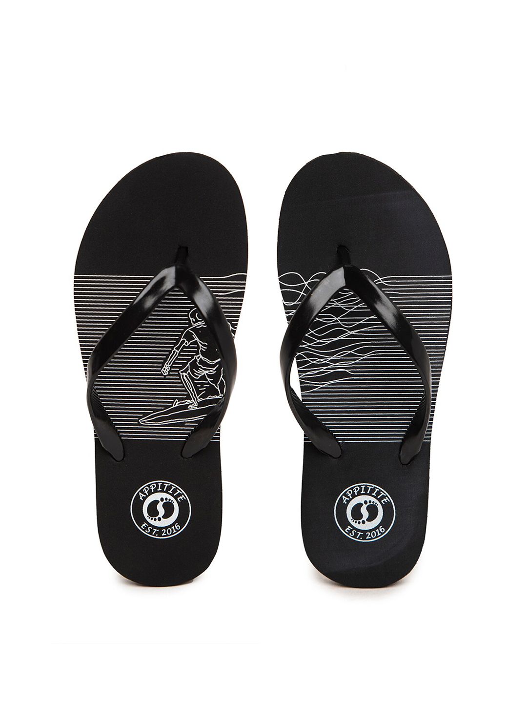 APPITITE Women Black & White Printed Rubber Thong Flip-Flops Price in India