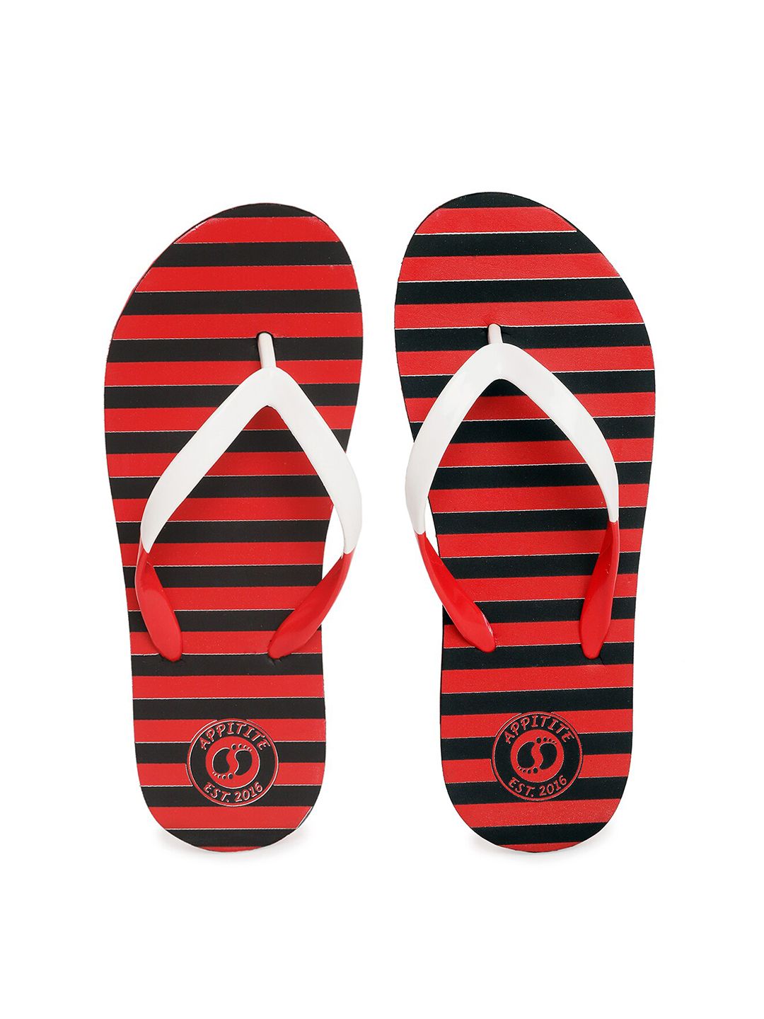 APPITITE Women Black & Red Striped Rubber Thong Flip-Flops Price in India