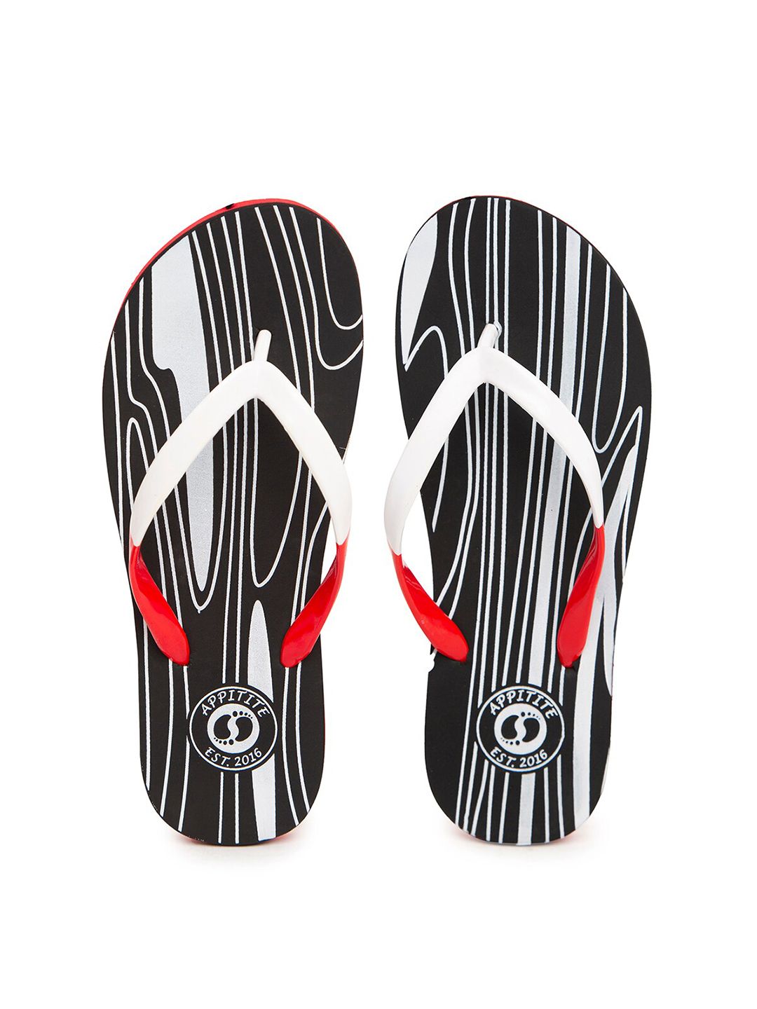 APPITITE Women Black & White Printed Rubber Thong Flip-Flops Price in India