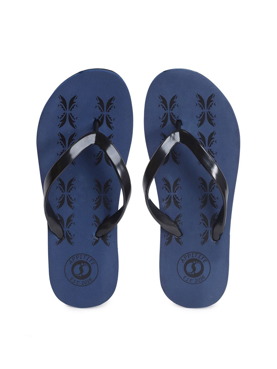 APPITITE Women Blue & Black Printed Rubber Thong Flip-Flops Price in India