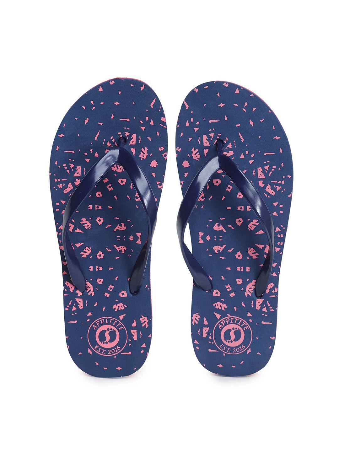 APPITITE Women Blue & Pink Printed Rubber Thong Flip-Flops Price in India