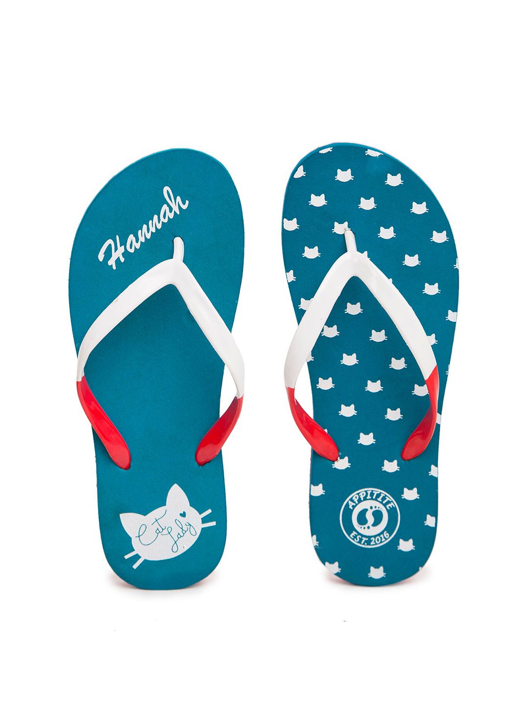 APPITITE Women Blue & White Printed Rubber Thong Flip-Flops Price in India