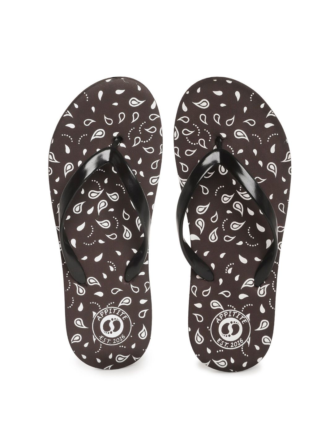 APPITITE Women Brown & Black Printed Rubber Thong Flip-Flops Price in India