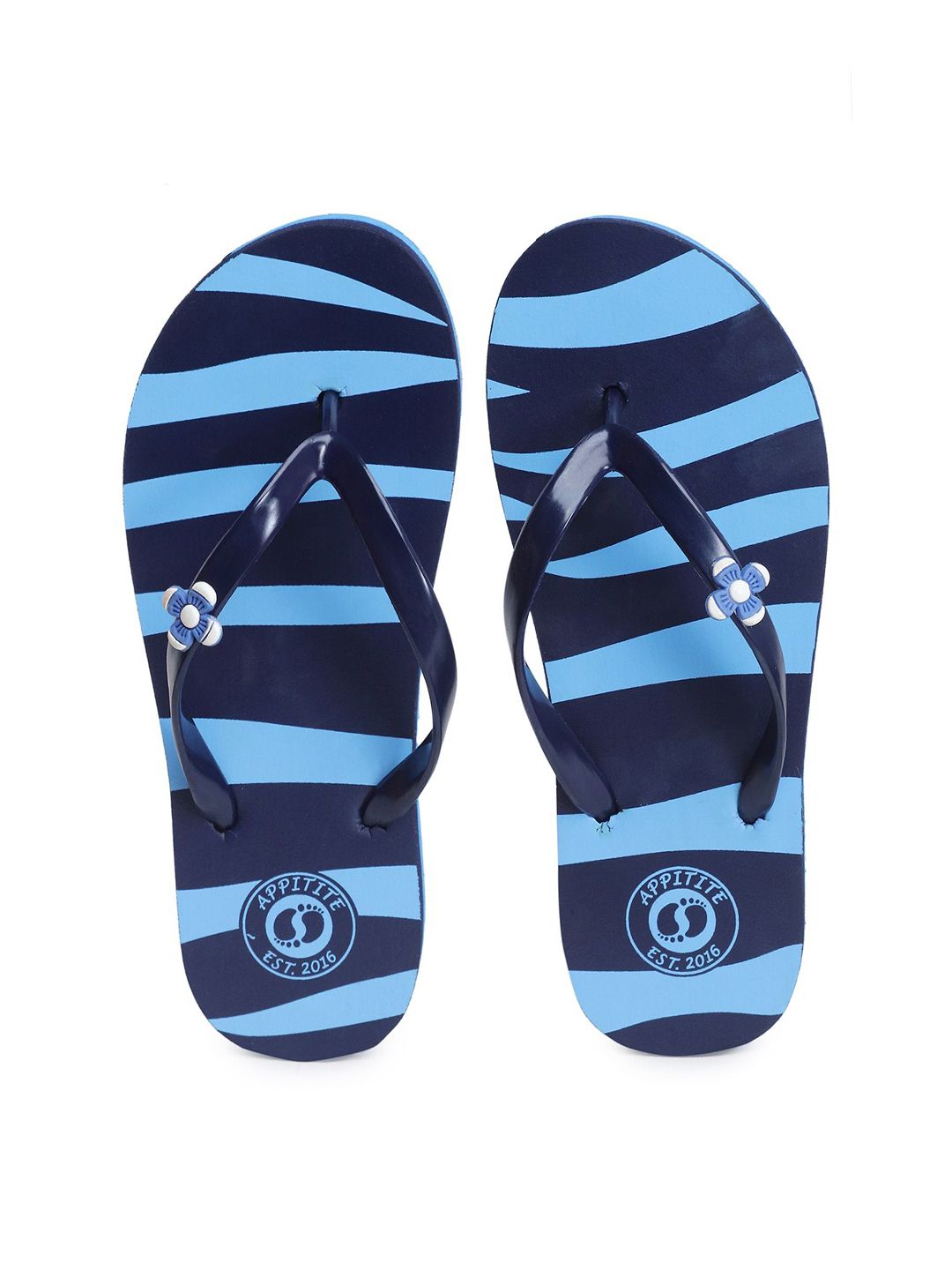 APPITITE Women Blue Printed Rubber Thong Flip-Flops Price in India