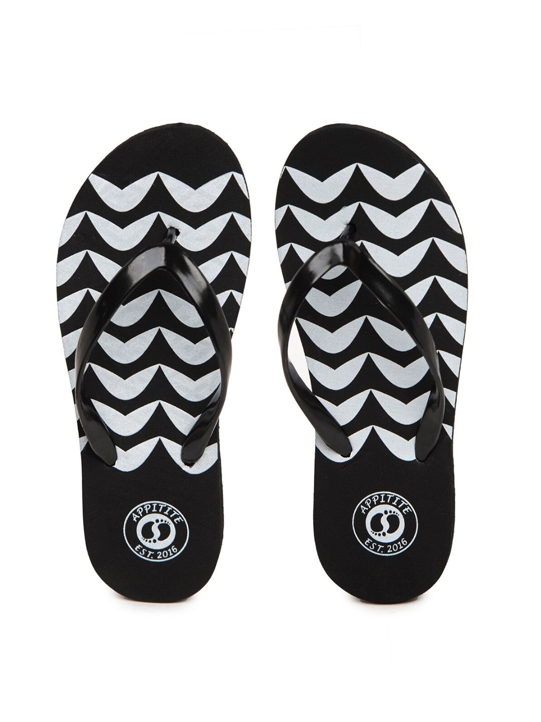 APPITITE Women Black & White Printed Rubber Thong Flip-Flops Price in India