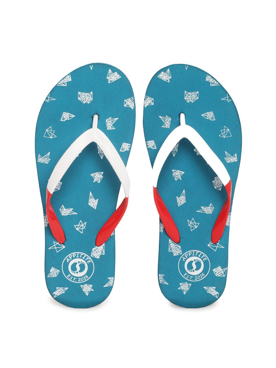 APPITITE Women Blue & White Printed Rubber Thong Flip-Flops Price in India