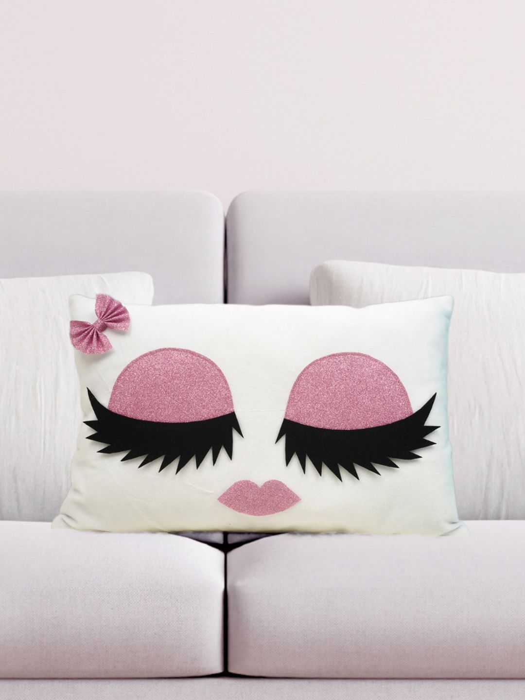 Crazy Corner Pink & White Eye Lash Plush Cushion Price in India