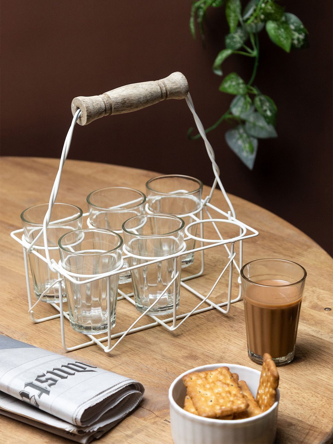 MARKET99 Transparent Solid Metal 7-Pieces Tea Stand & Glass Set Price in India