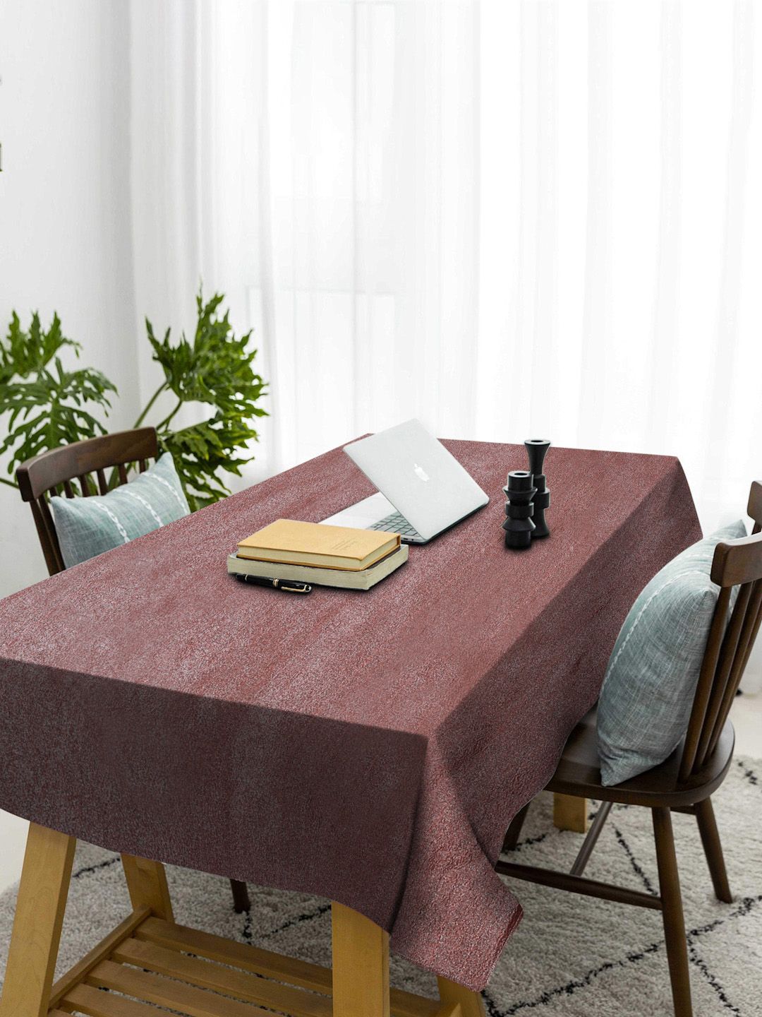 KLOTTHE Rust Woven Design 6 Seater Rectangular Table Cover Price in India