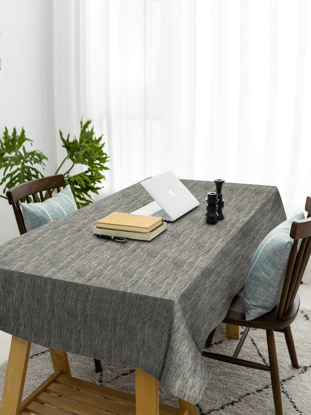 KLOTTHE Grey Woven Design 6-Seater Rectangular Table Cover Price in India