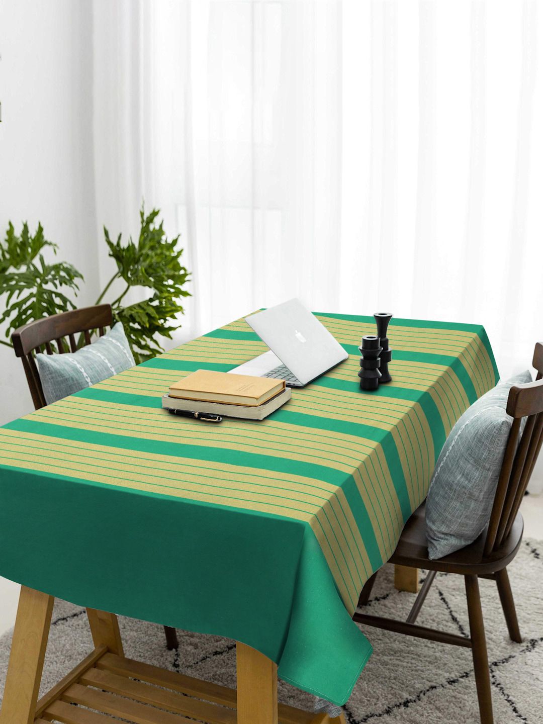KLOTTHE Green 6 Seater Woven Design Cotton Rectangular Table Cover Price in India