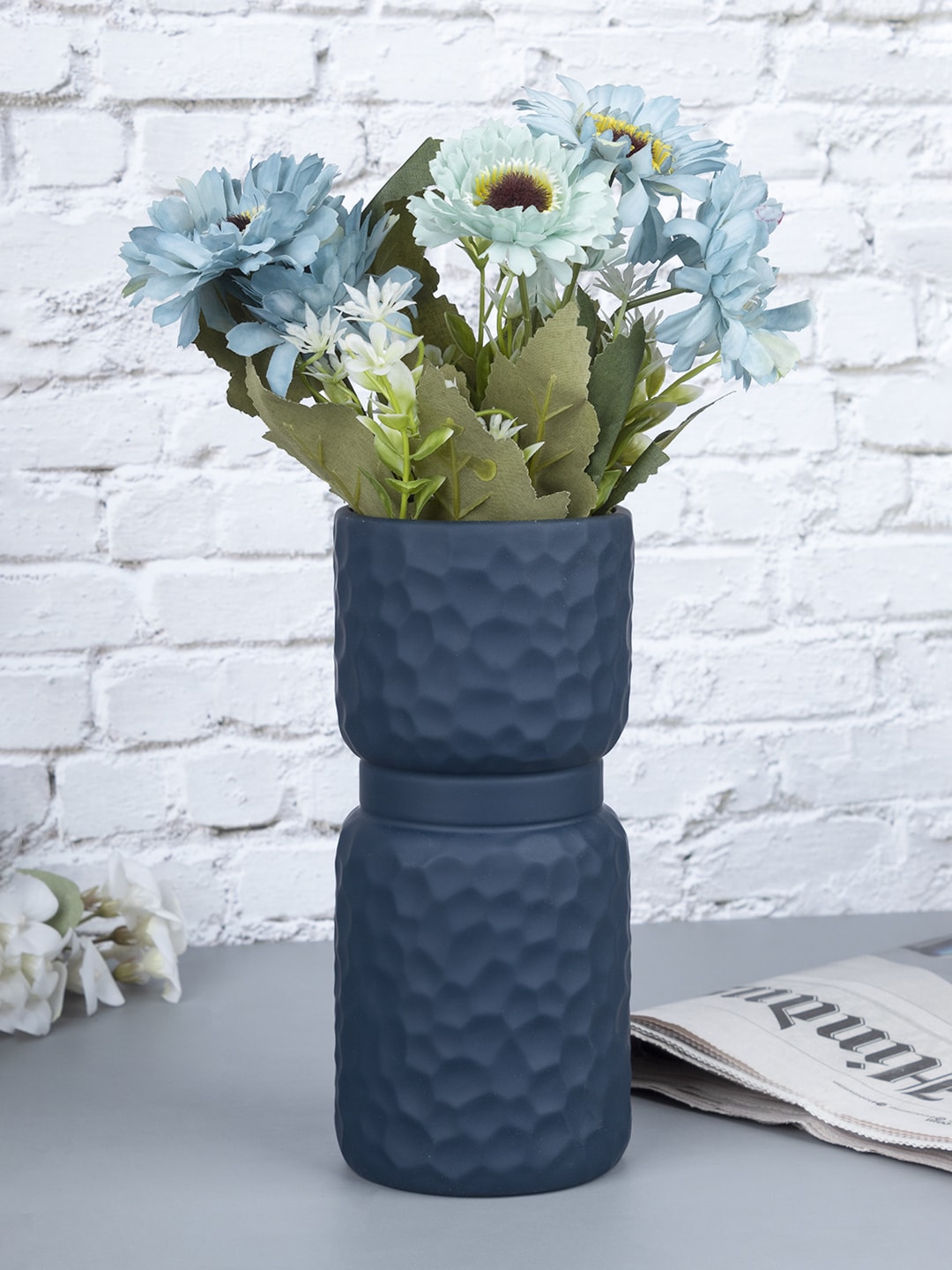 MARKET99 Navy Blue Textured Vase Price in India