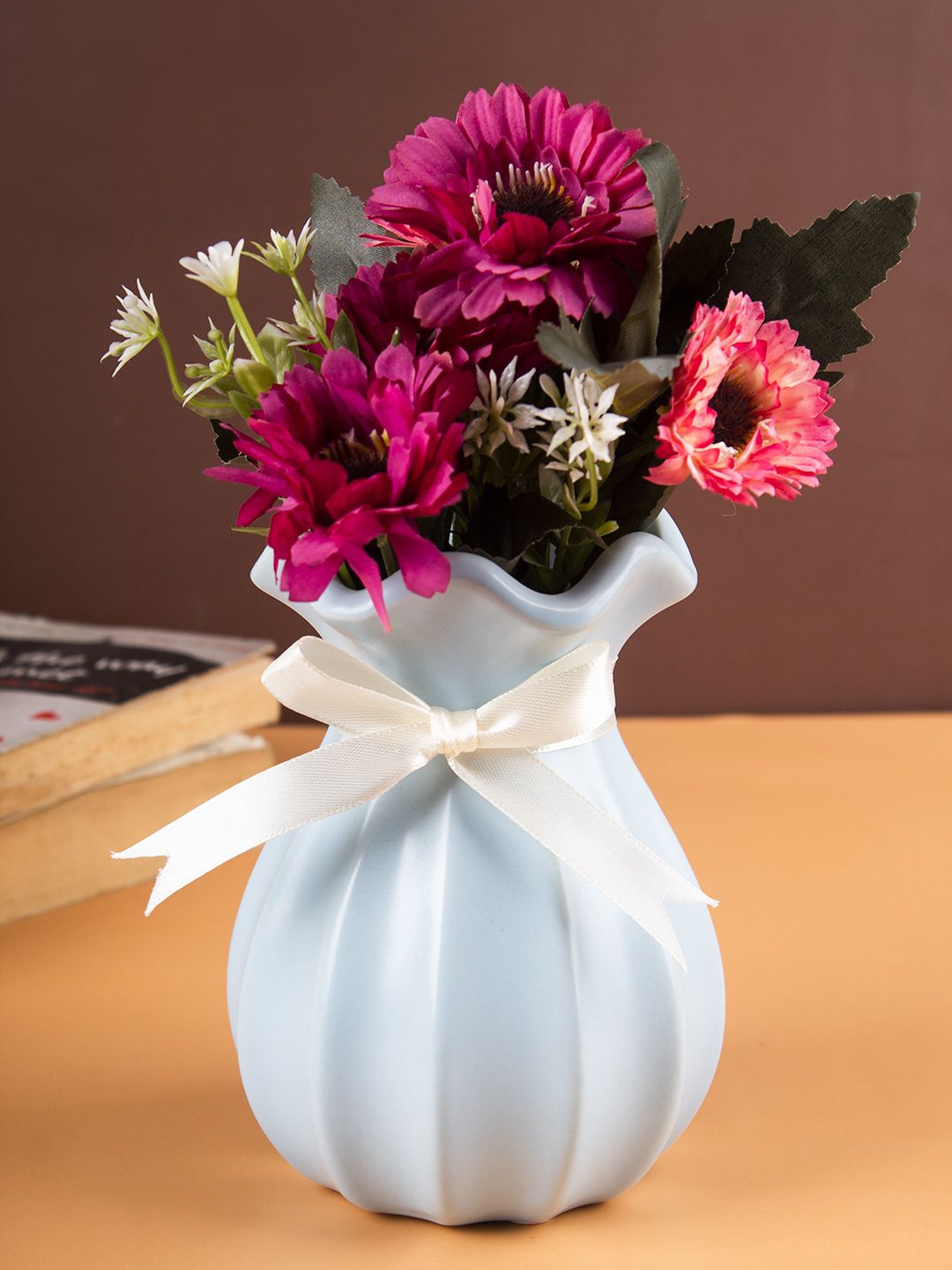 MARKET99 Turquoise Blue Textured Ceramic Flower Vase