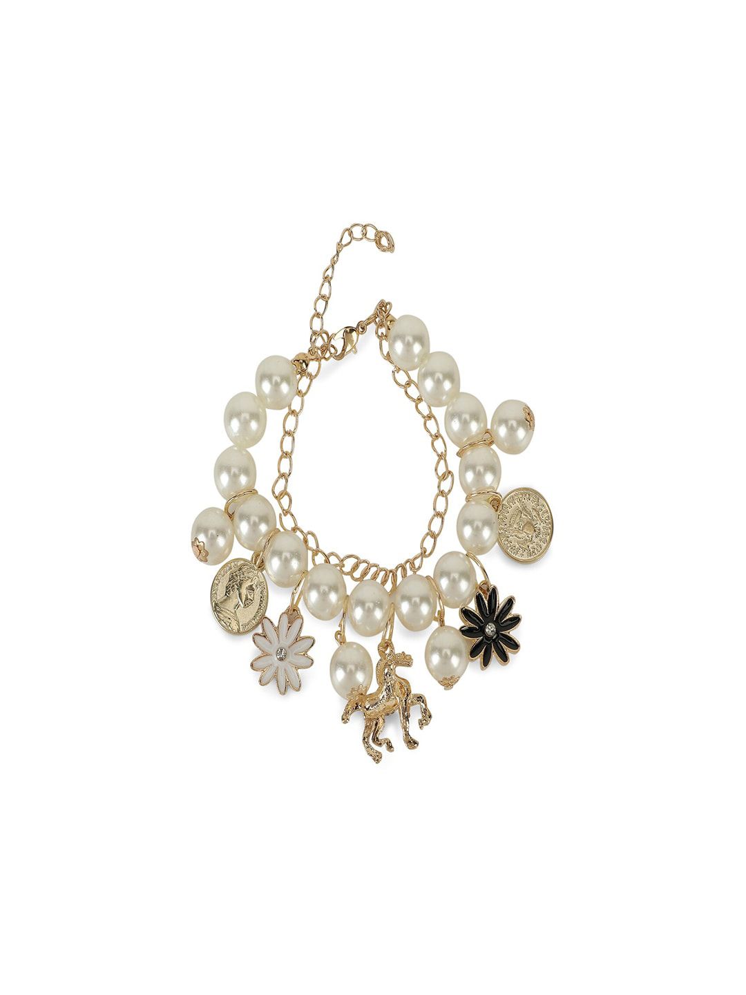 AQUASTREET Women White & Gold-Toned Pearls Wraparound Bracelet Price in India