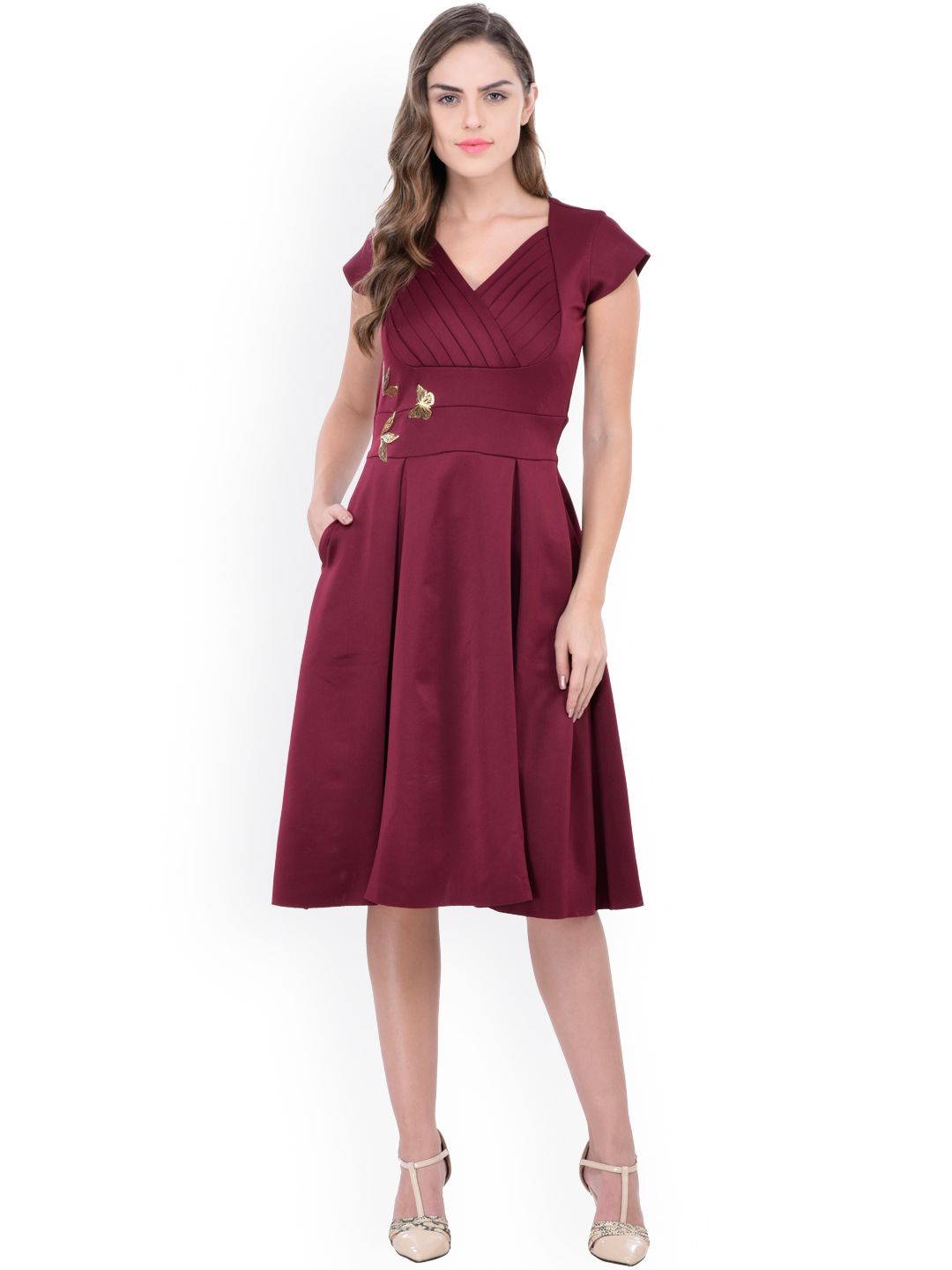 Athena Women Burgundy Fit & Flare Dress Price in India