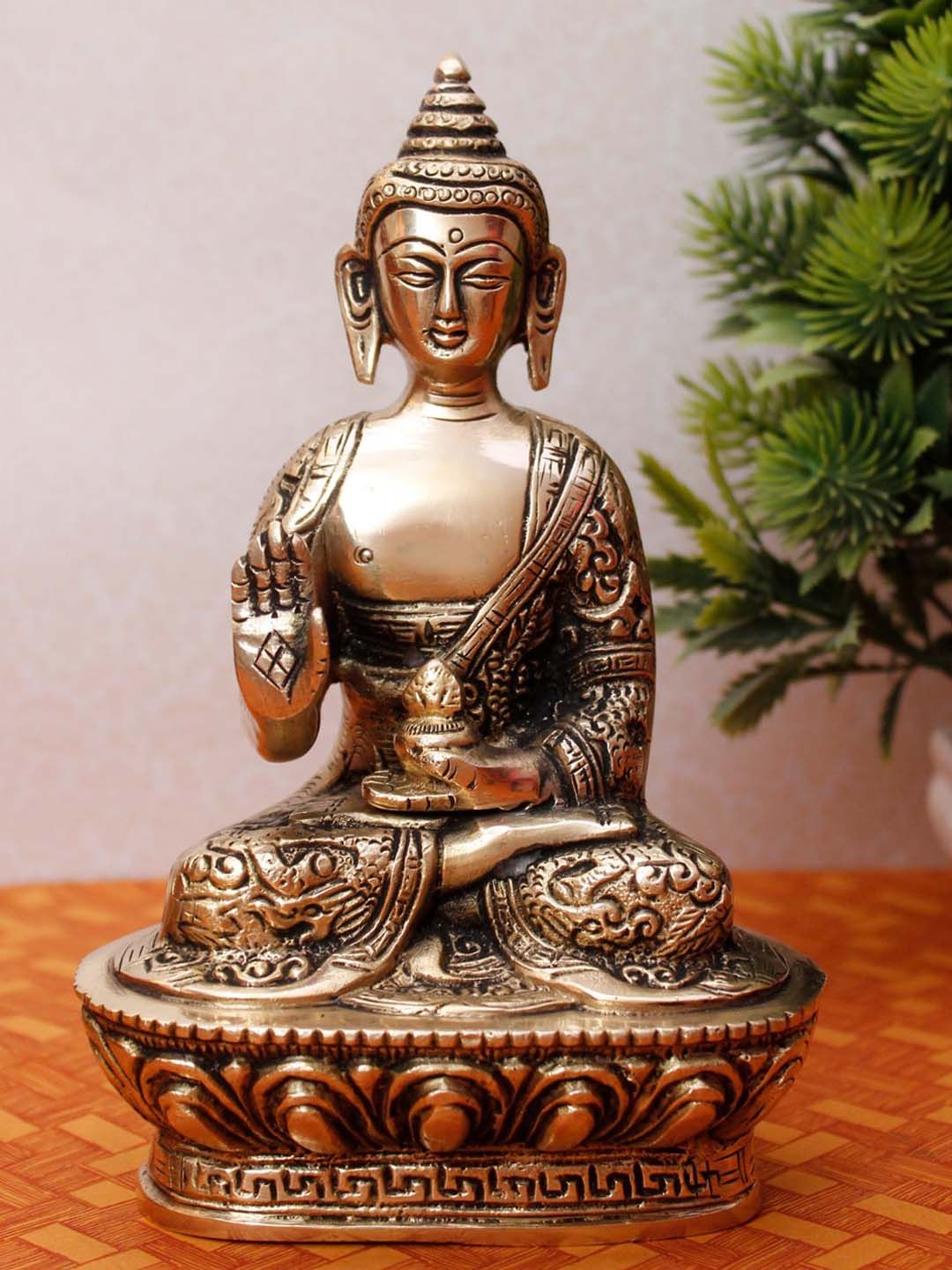 StatueStudio Gold-Toned Brass Buddha Statue Showpiece Price in India