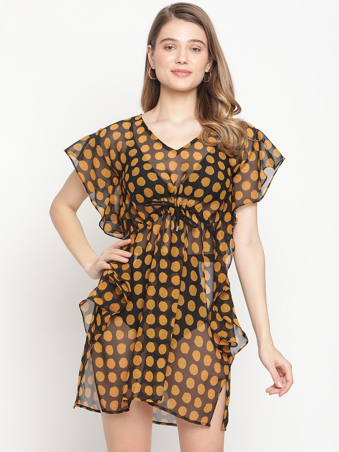 EROTISSCH Women Brown & Black Printed Cover Up Beach Dress Price in India