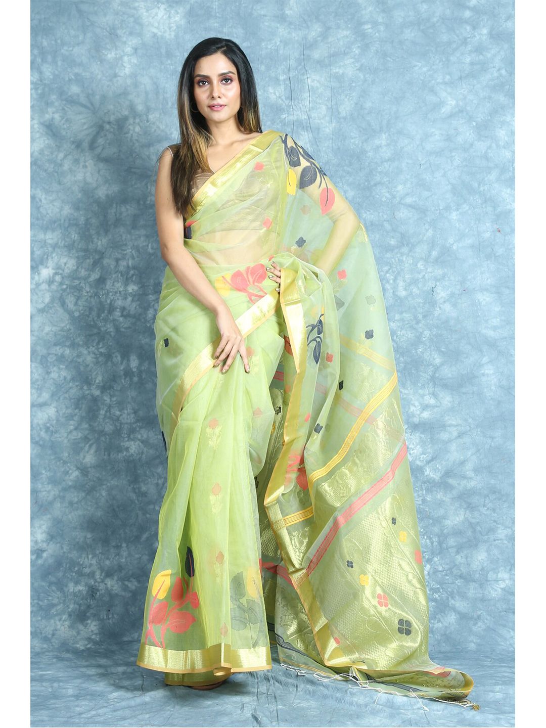 Arhi Green & Yellow Woven Design Pure Silk Saree Price in India
