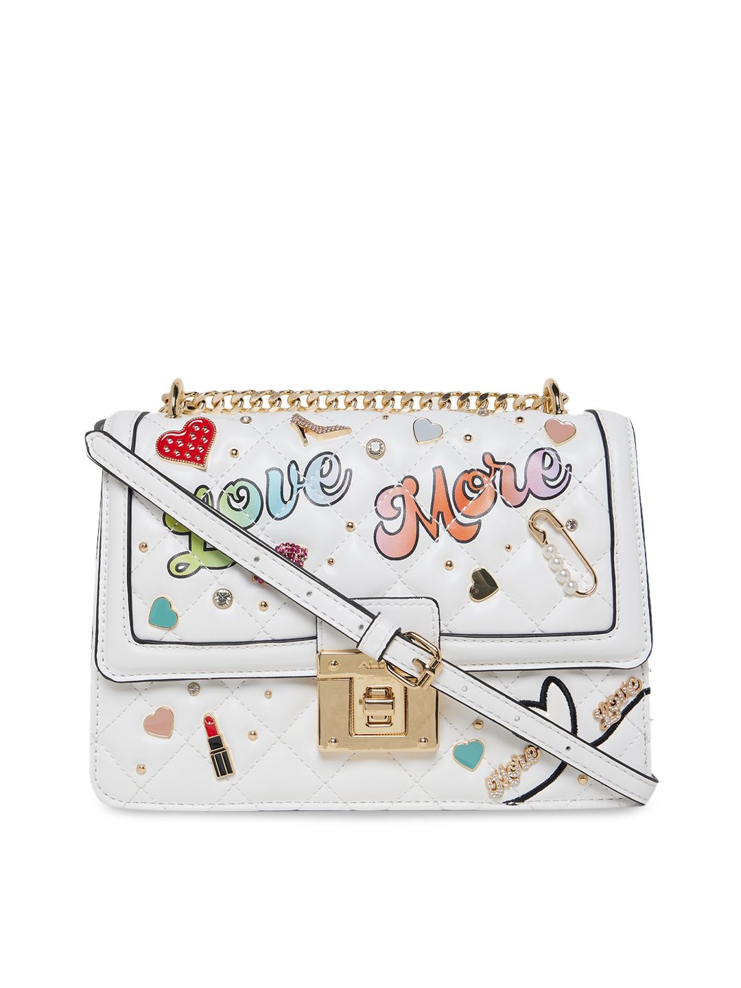 ALDO White Printed Structured Sling Bag Price in India