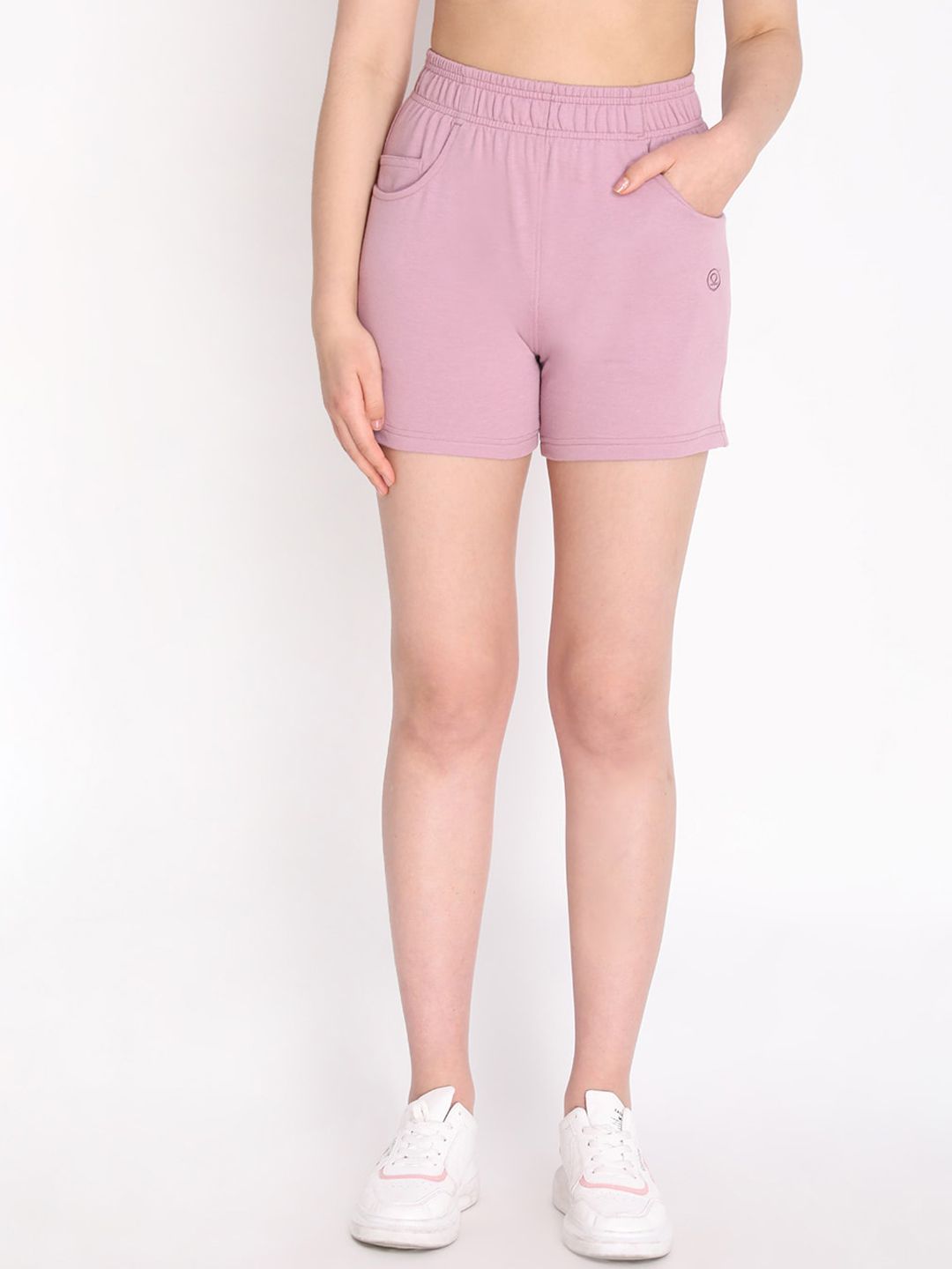 Chkokko Women Pink Slim Fit High-Rise Outdoor Cotton Sports Shorts Price in India