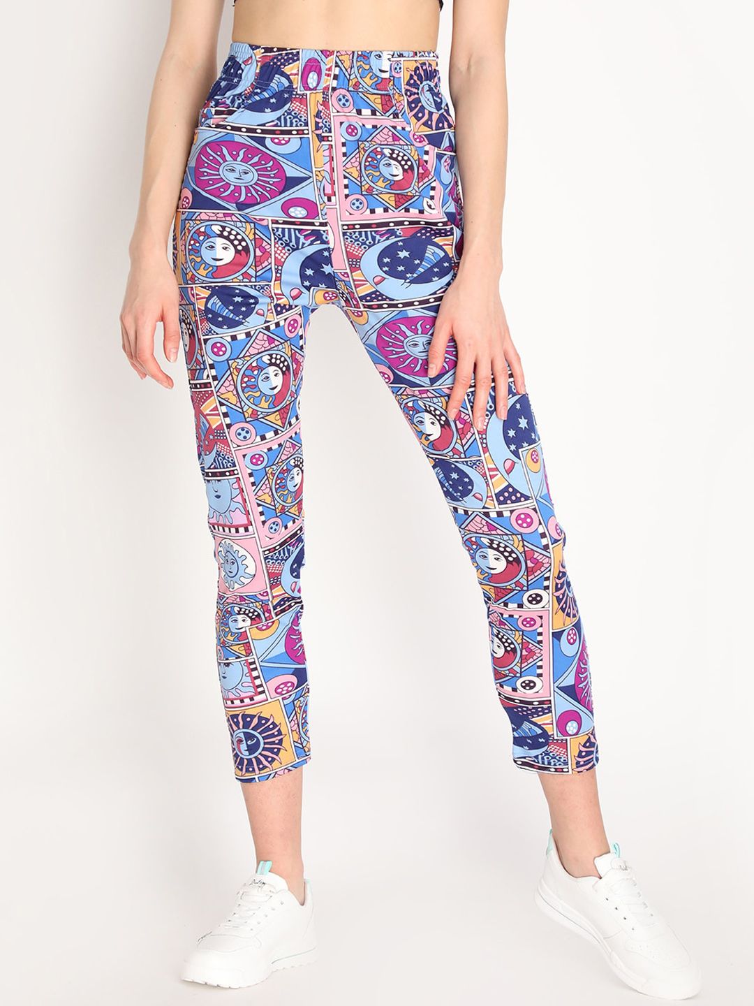 Chkokko Women Blue & Pink Printed Training or Gym Track Pants Price in India