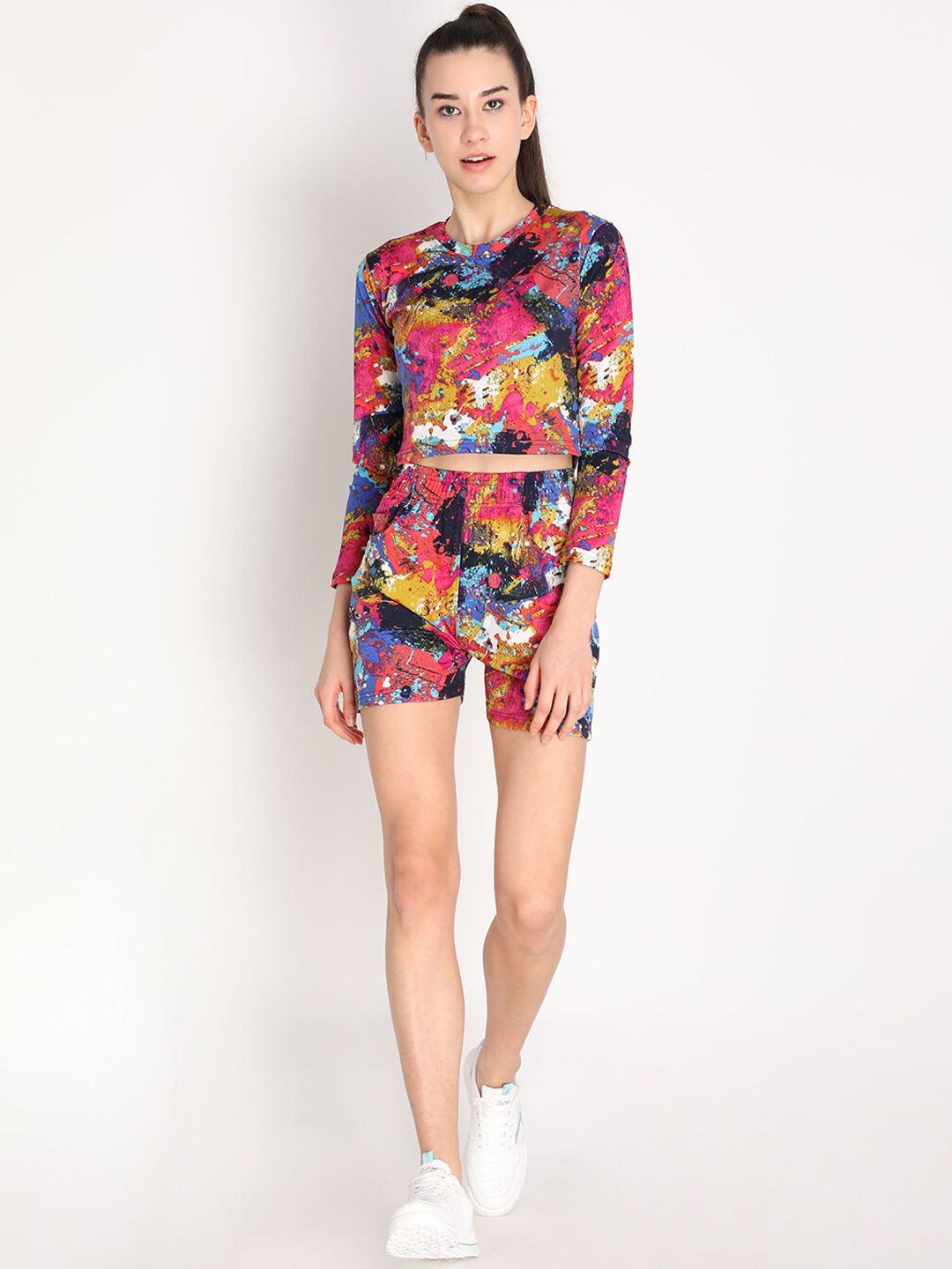 Chkokko Women Multicoloured T-Shirt With Shorts Set