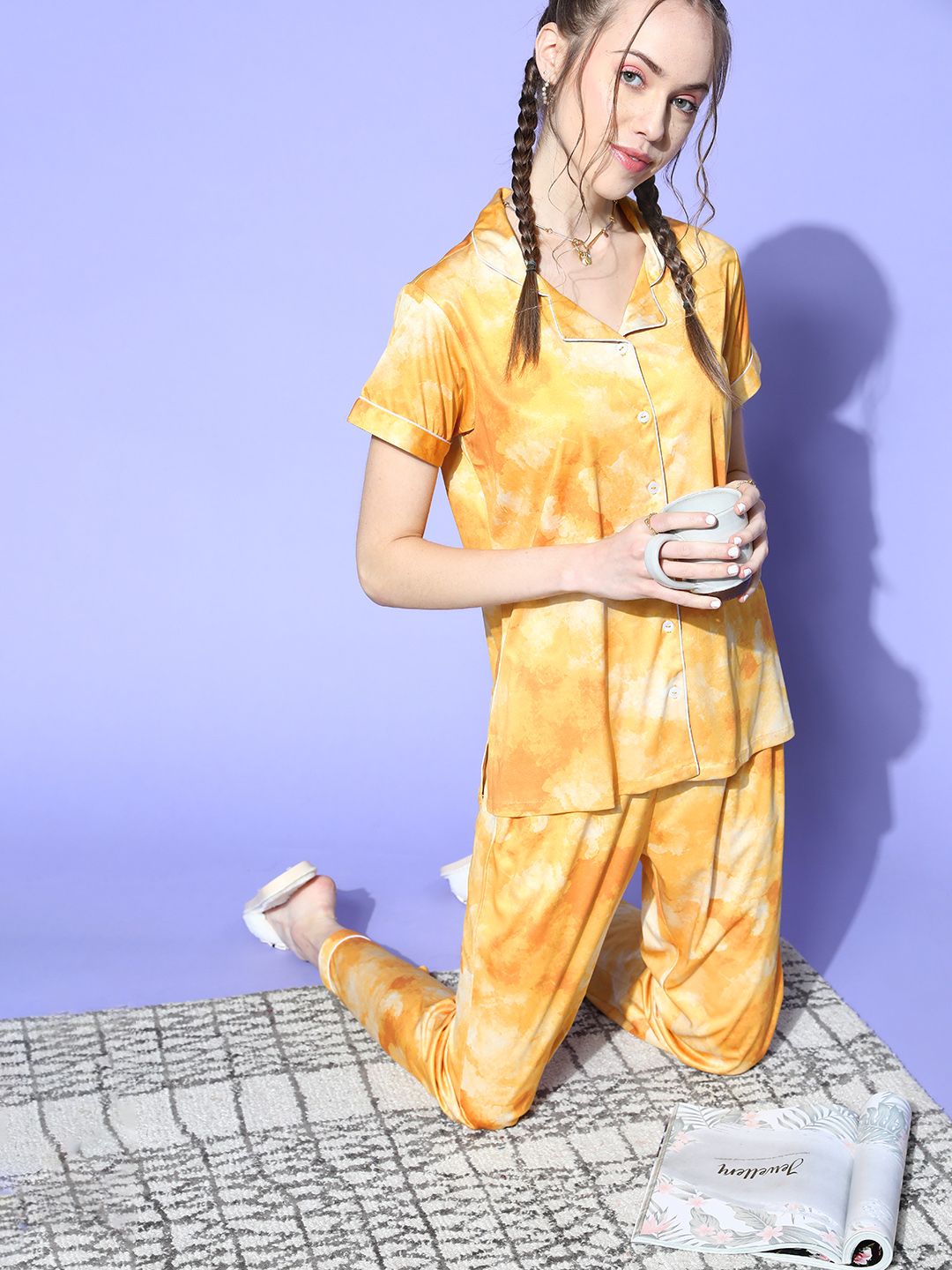 Bannos Swagger Women Yellow Tie and Dye Sleep Staple Price in India