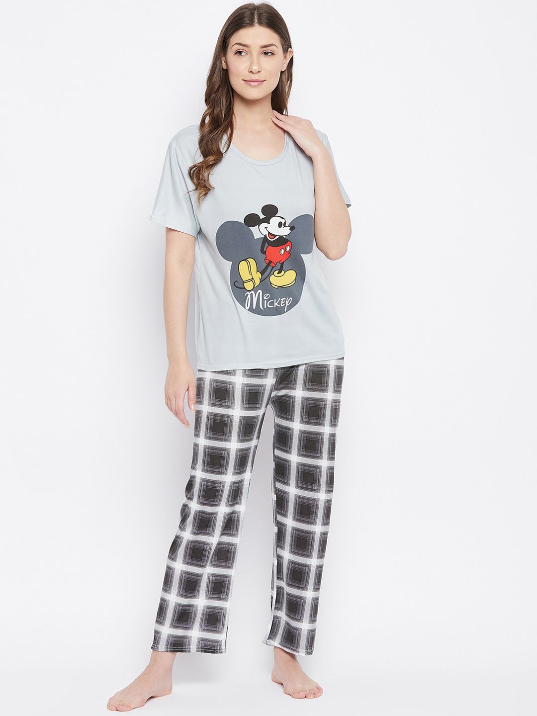 Camey Women Grey & White Cartoon Characters Printed Night suit Price in India