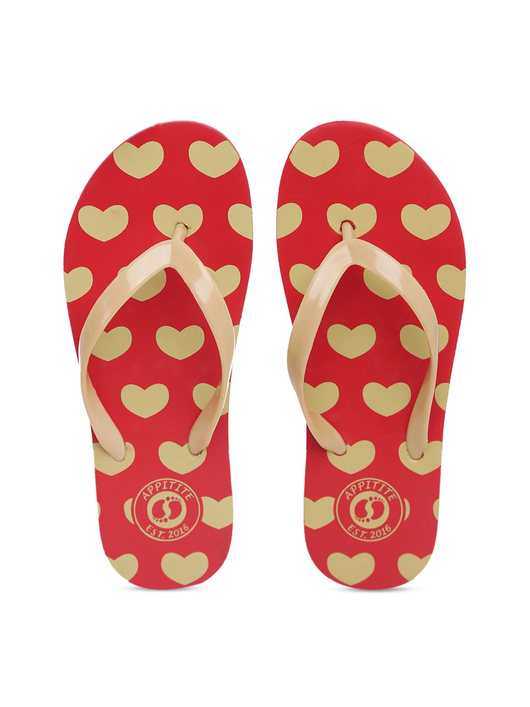 APPITITE Women Red & Beige Printed Rubber Thong Flip-Flops Price in India