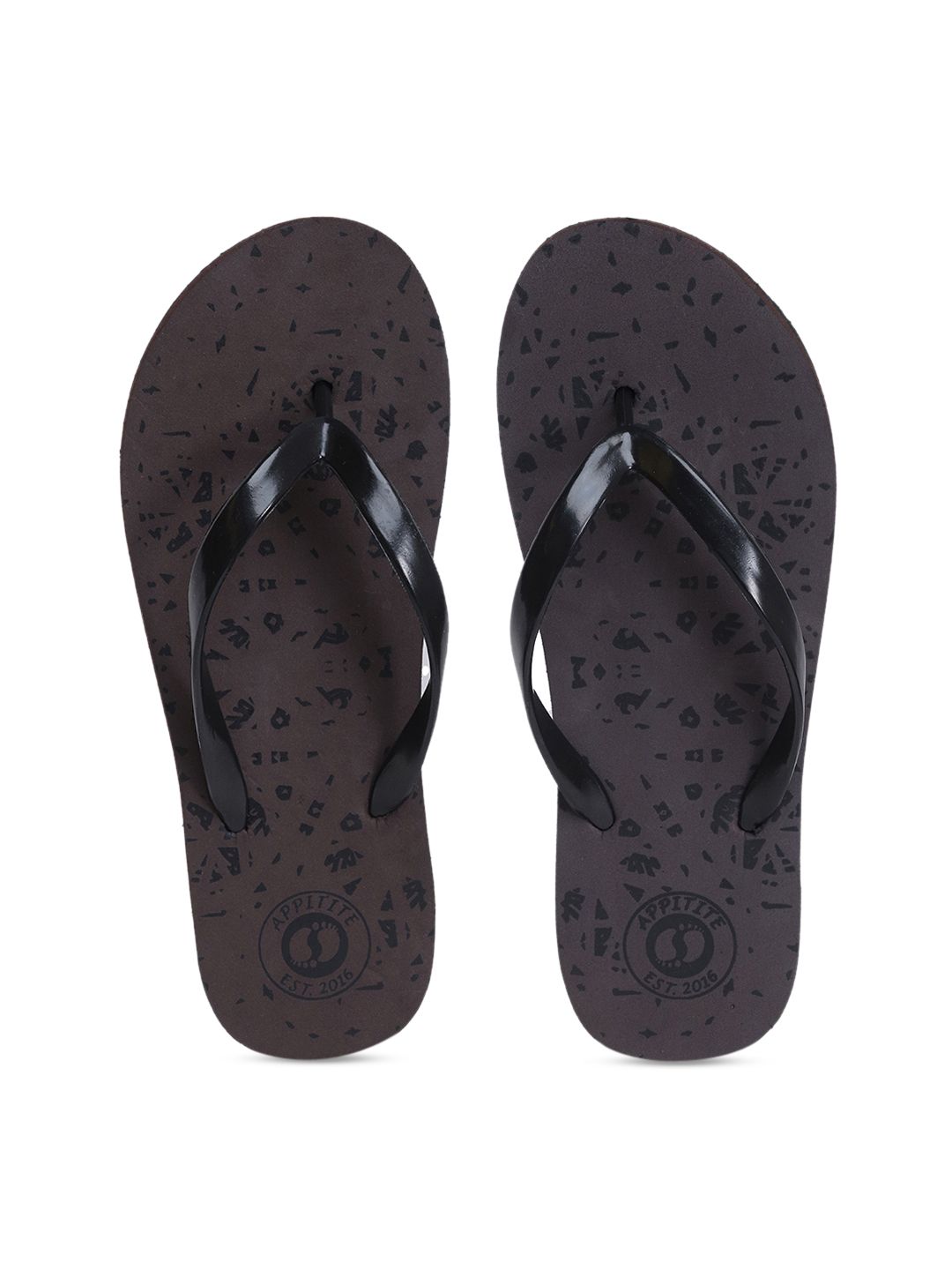 APPITITE Women Black & Brown Printed Rubber Thong Flip-Flops Price in India