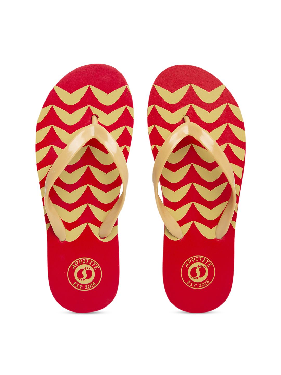 APPITITE Women Red & Yellow Printed Rubber Thong Flip-Flops Price in India