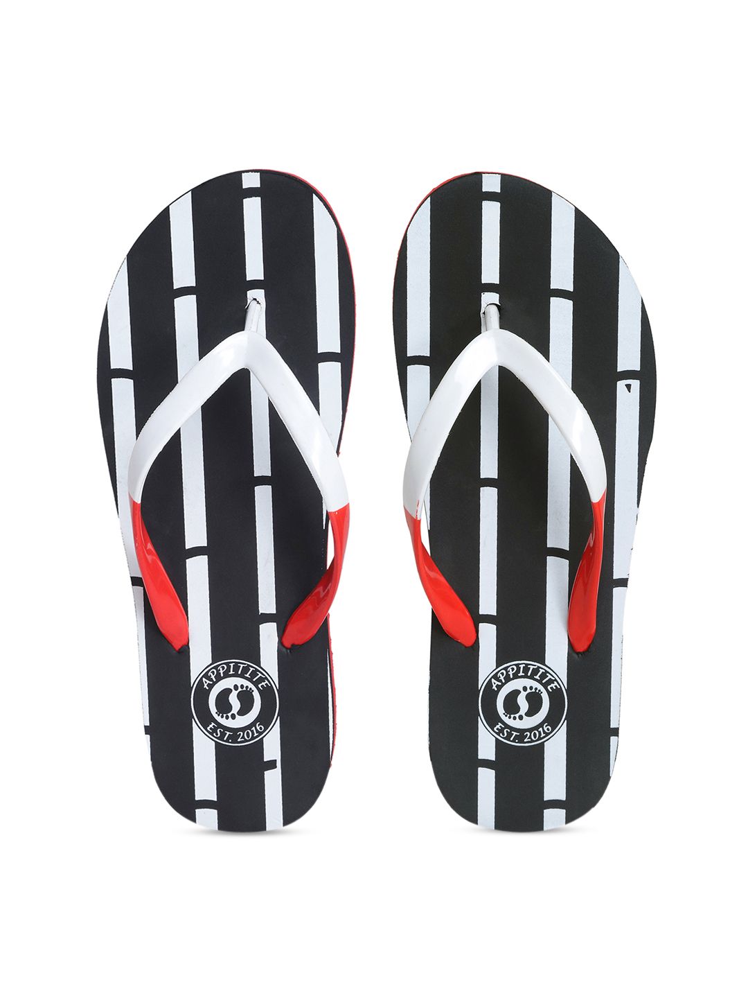 APPITITE Women Black & White Printed Rubber Thong Flip-Flops Price in India