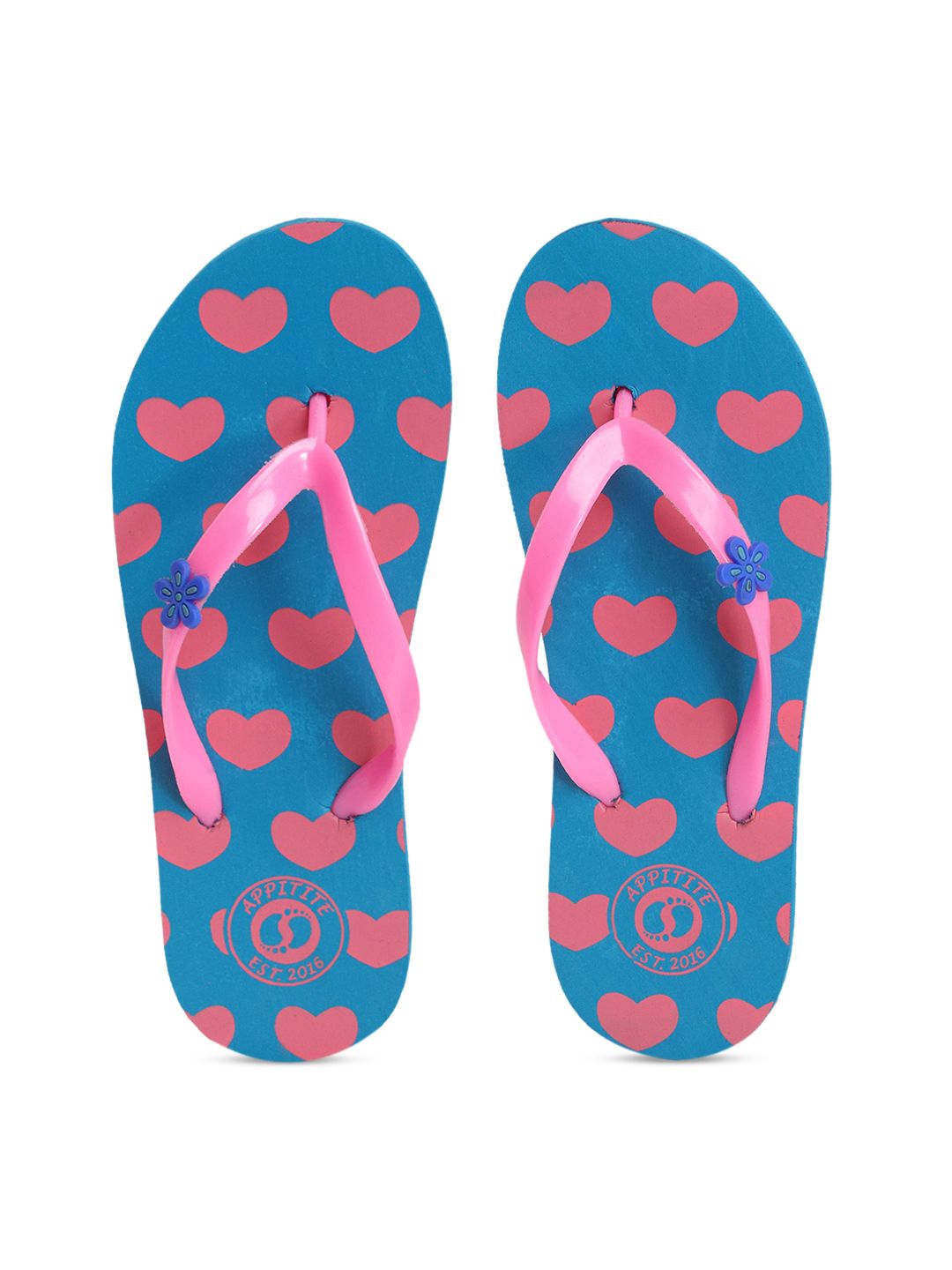 APPITITE Women Blue & Pink Printed Rubber Thong Flip-Flops Price in India