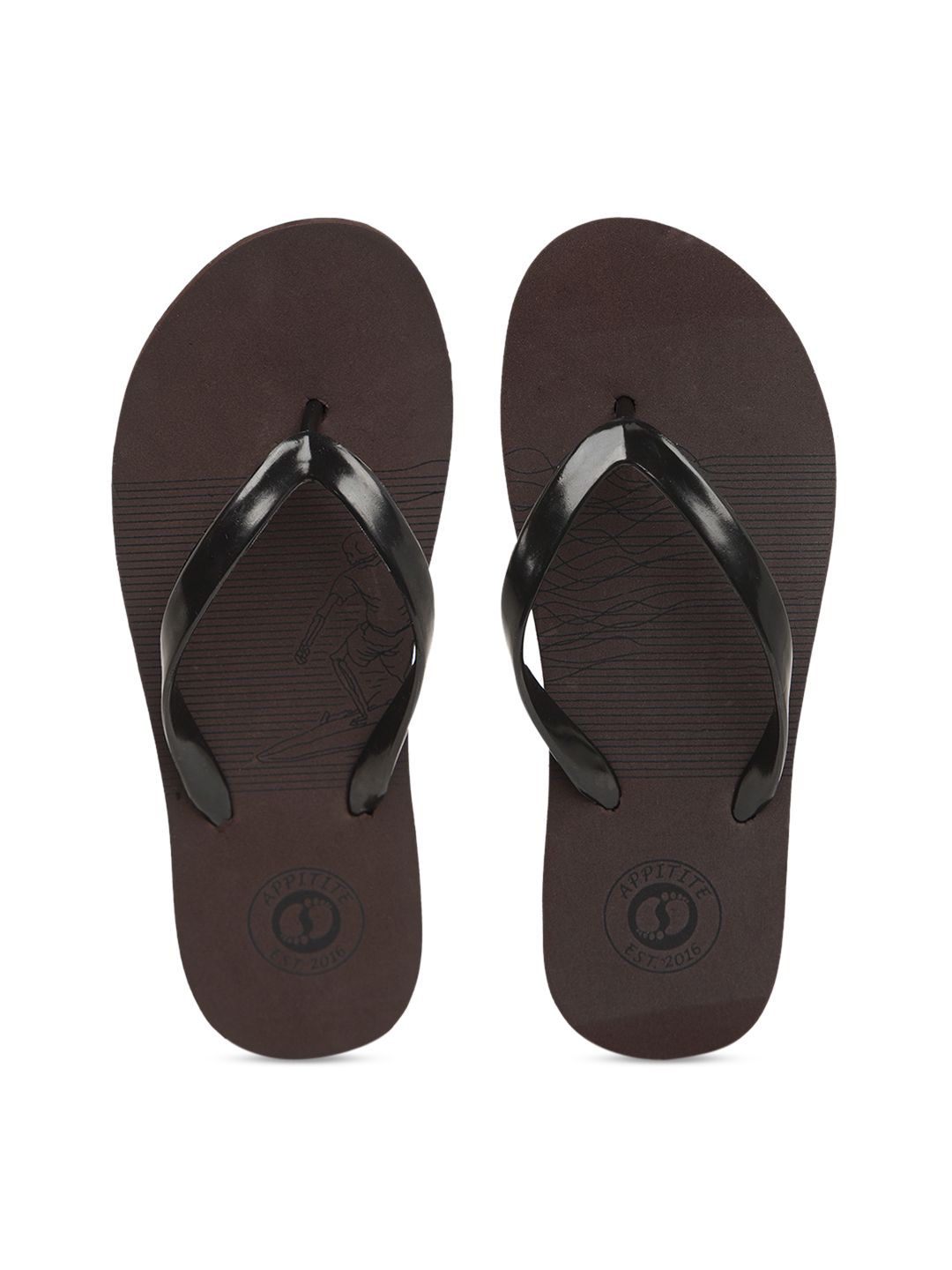 APPITITE Women Brown & Black Printed Rubber Thong Flip-Flops Price in India