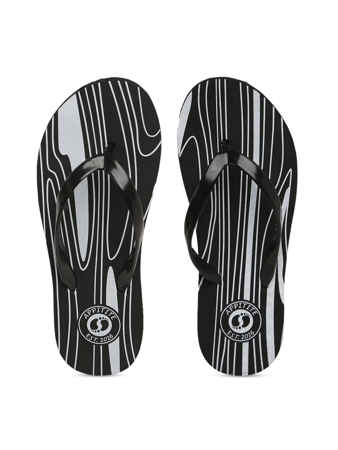 APPITITE Women Black & White Printed Rubber Thong Flip-Flops Price in India