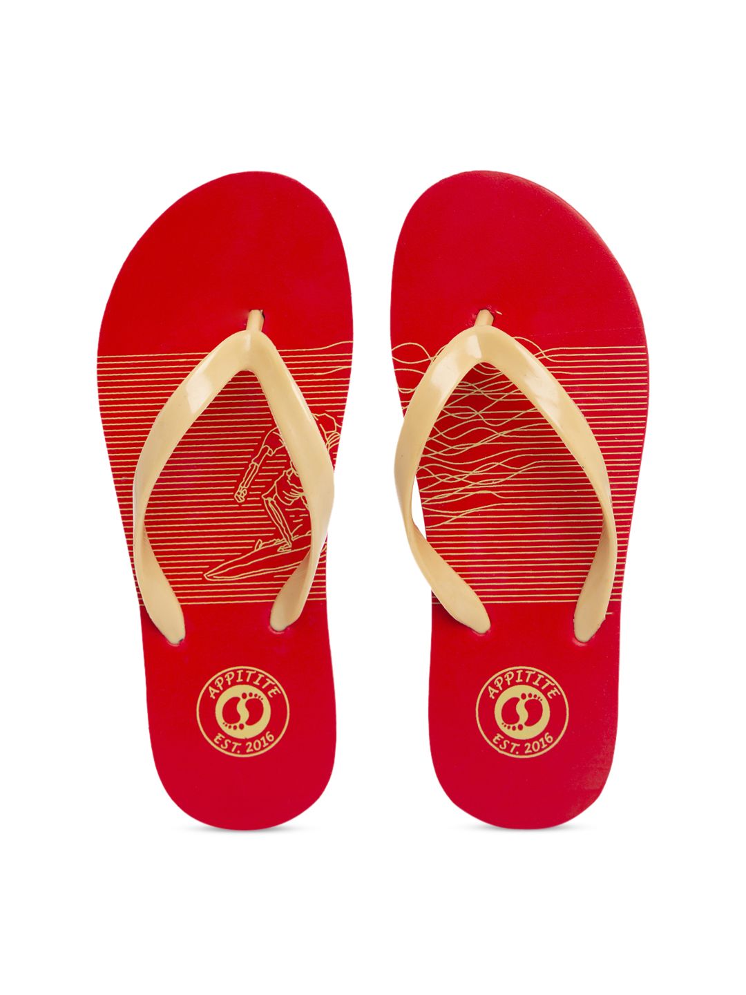 APPITITE Women Red & Gold-Toned Printed Rubber Slip-On Price in India